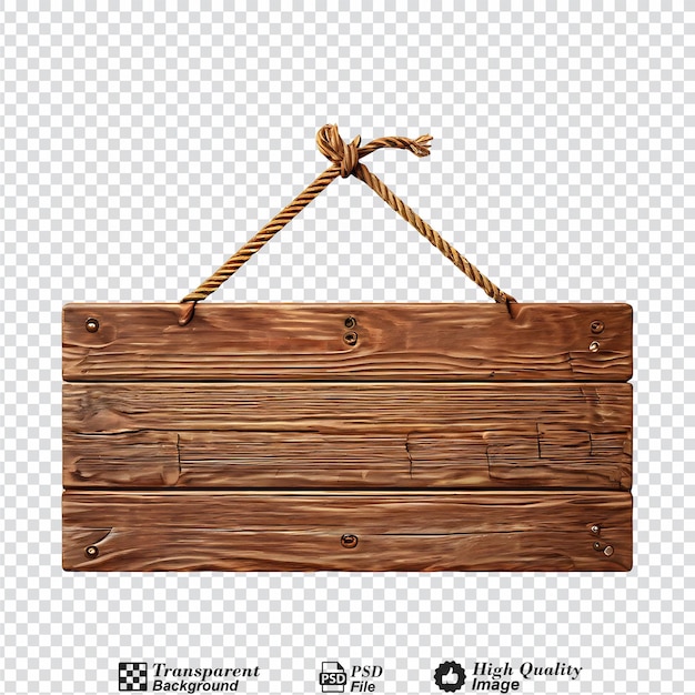 PSD wooden sign with ropes isolated on transparent background