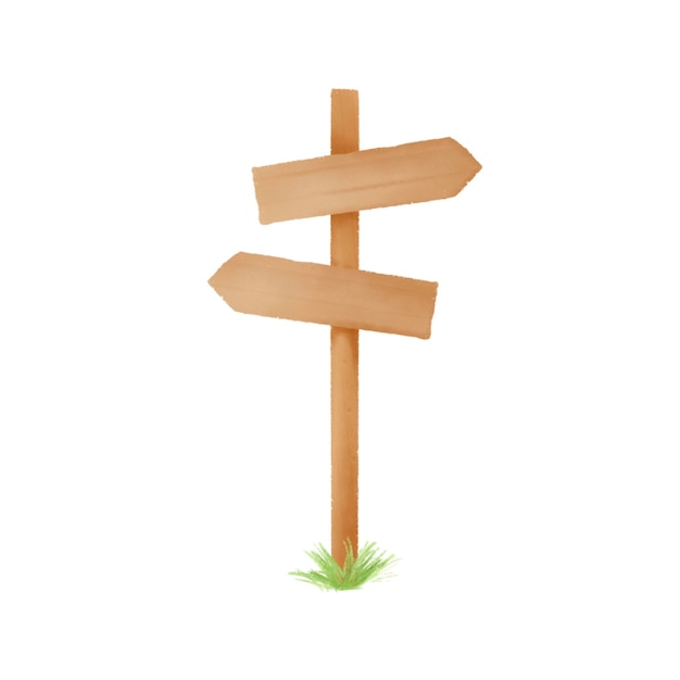 A wooden signpost with a sign pointing and green grass