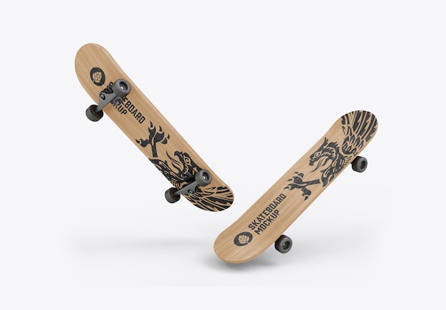 PSD wooden skateboard mockup