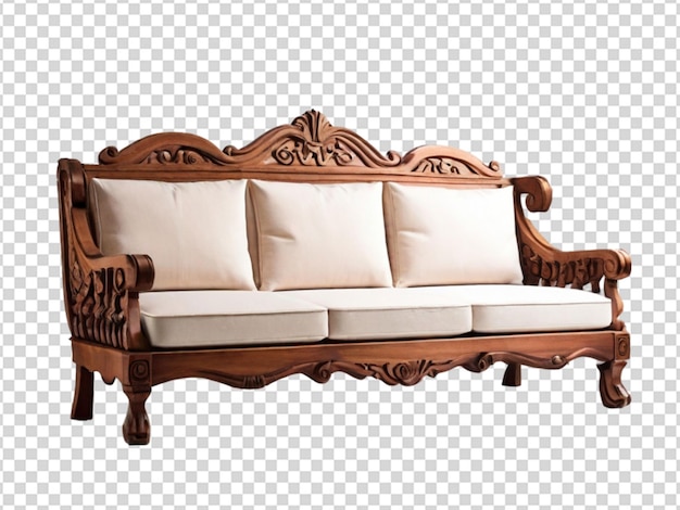 PSD wooden sofa on transparent background