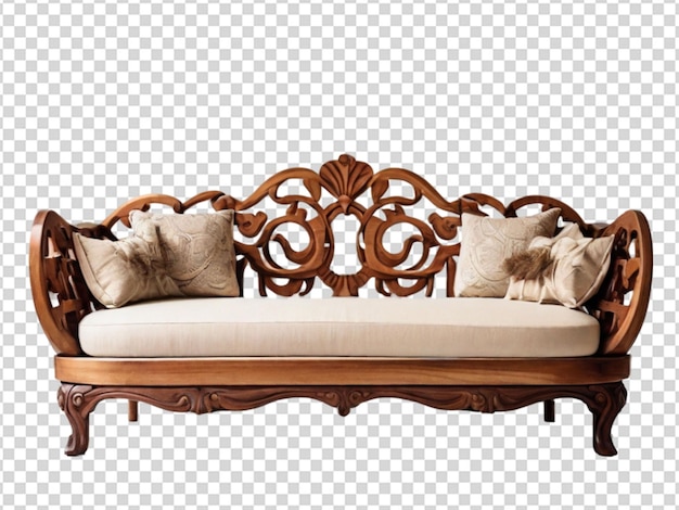 PSD wooden sofa on transparent background