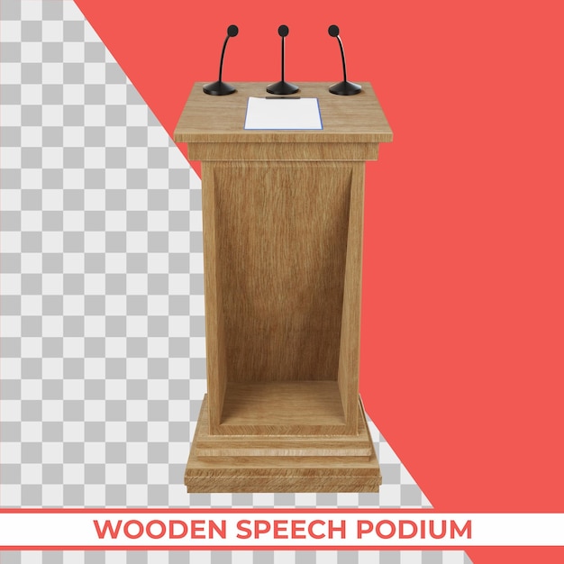 PSD wooden speech podium with three small microphones attached on an isolated 3d render