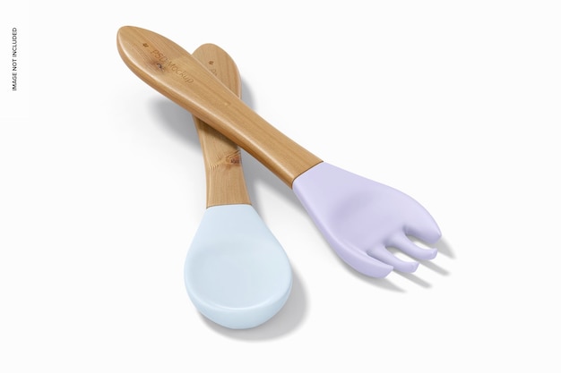 Wooden spoon and fork mockup, right view