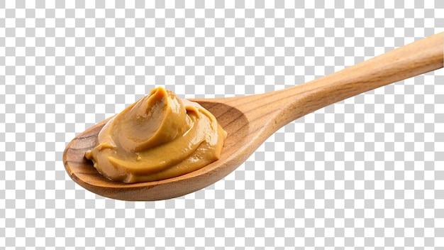 PSD wooden spoon of peanut butter isolated on transparent background