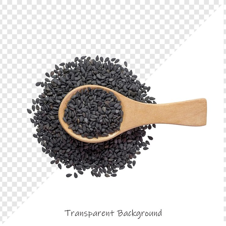PSD a wooden spoon with black seeds in it and a wooden spoon with a wooden spoon in it