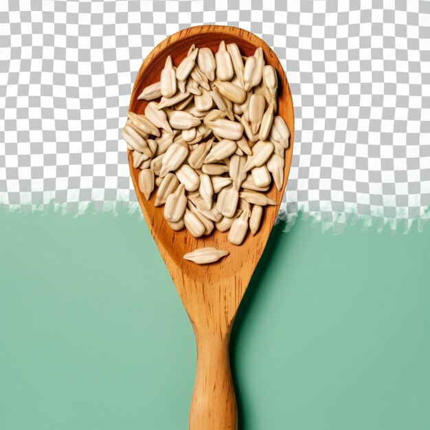 PSD a wooden spoon with a bunch of pumpkin seeds in it