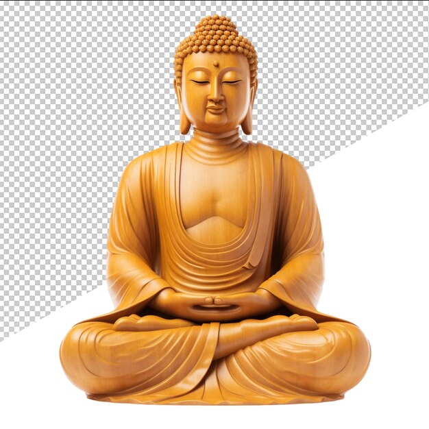 PSD a wooden statue of buddha in the middle of a white background