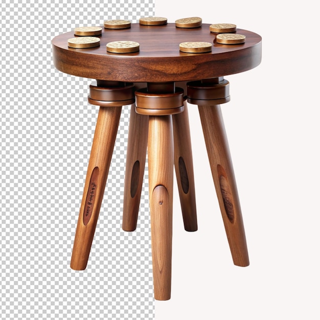 PSD wooden stool with coins on transparent background