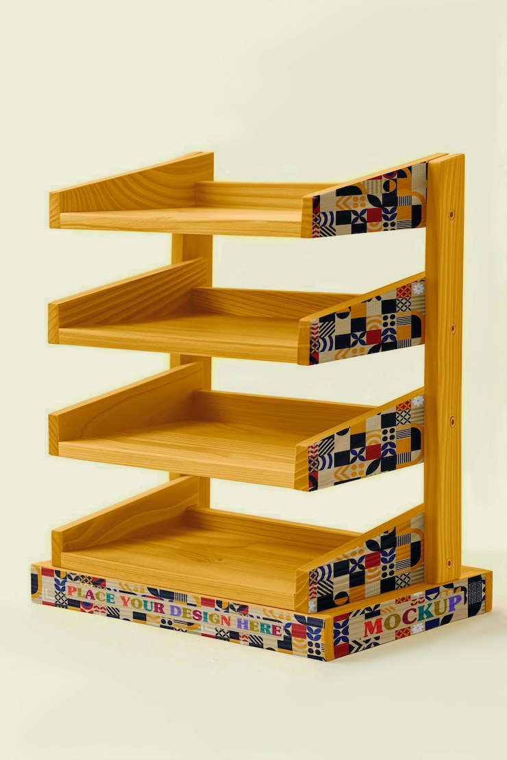 PSD wooden store shelf  in studio mockup