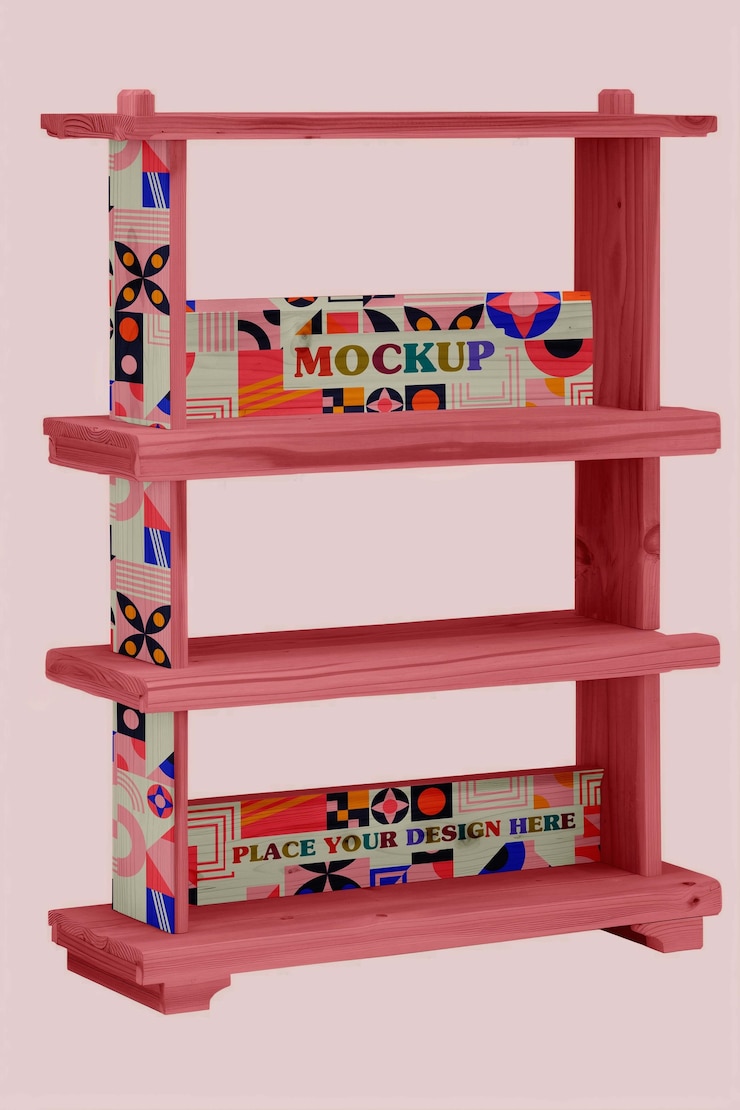 PSD wooden store shelf  in studio mockup