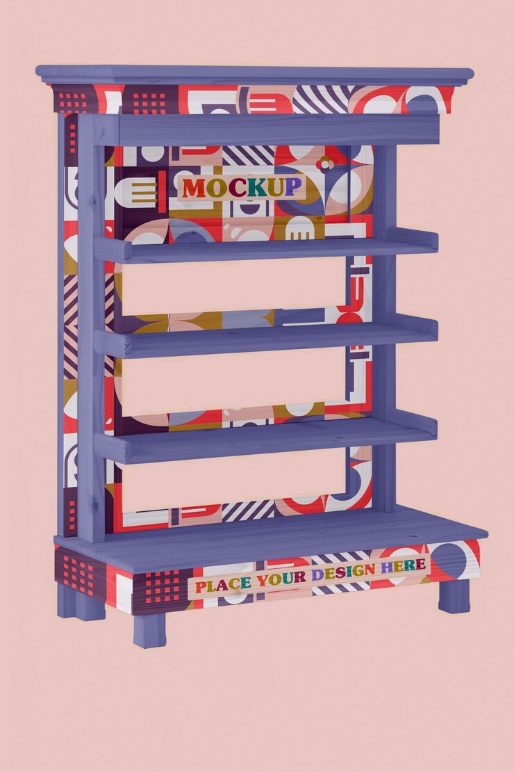 PSD wooden store shelf  in studio mockup