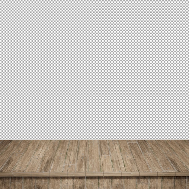 wooden table foreground, wood table top front view 3d render isolated