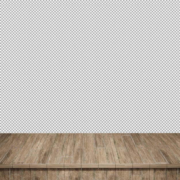 Wooden table foreground, wood table top front view 3d render isolated