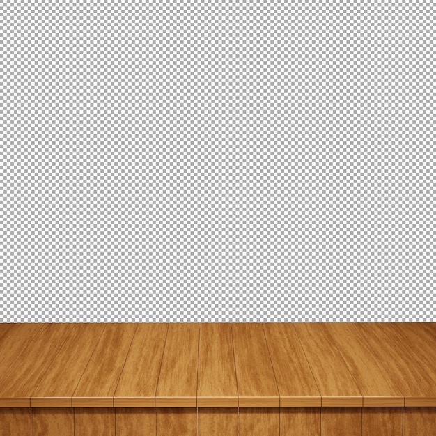 PSD wooden table foreground wood table top front view 3d render isolated