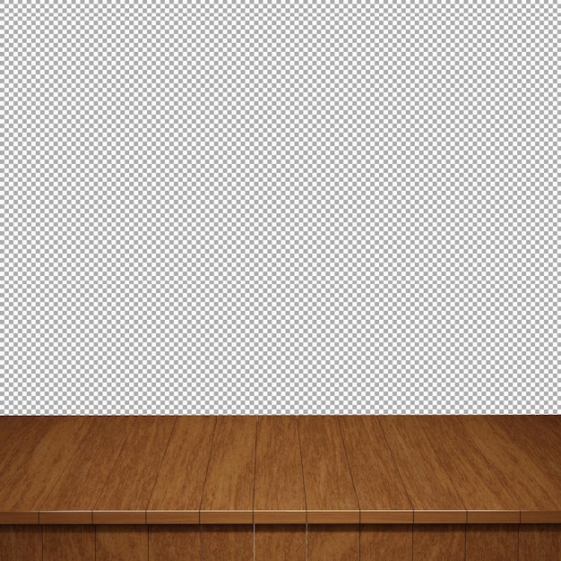 Wooden table foreground wood table top front view 3d render isolated