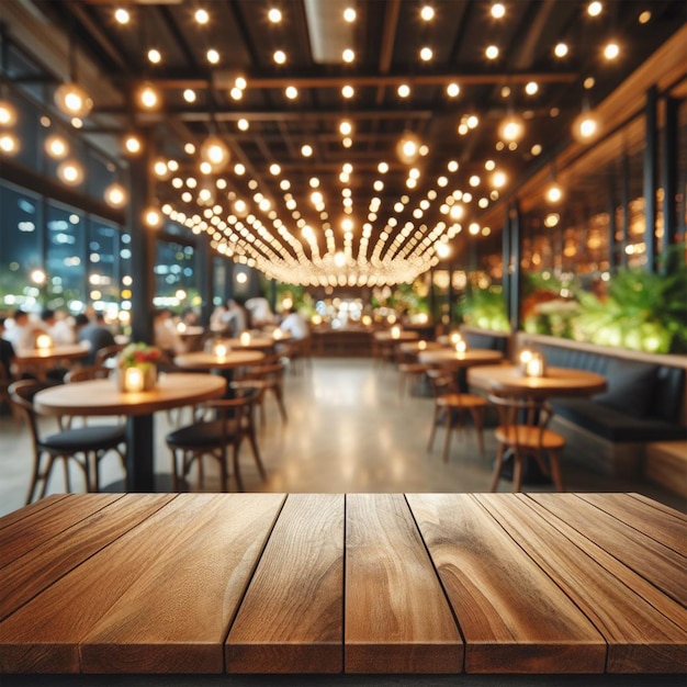 PSD wooden table in front of restaurant background