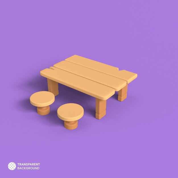 PSD wooden table icon isolated 3d render illustration