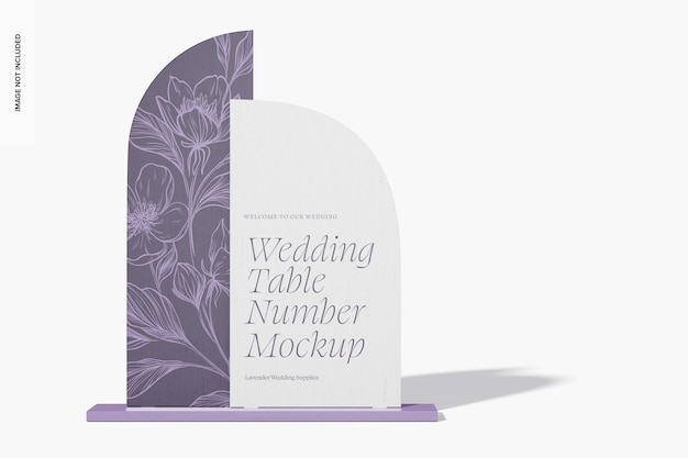 Wooden table number mockup, front view