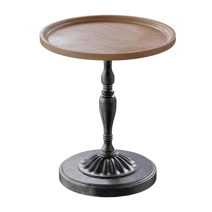 PSD a wooden table with a metal base and a wooden top the table is placed on a white background