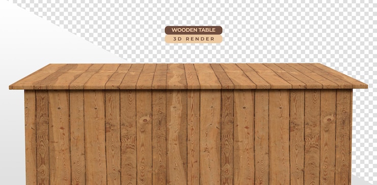 PSD wooden table with transparent background