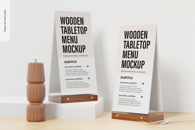 Wooden tabletop menus mockup