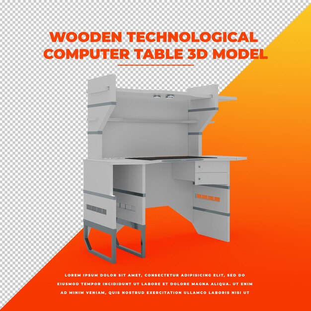 Modello isolato tavolo computer tecnologico in legno