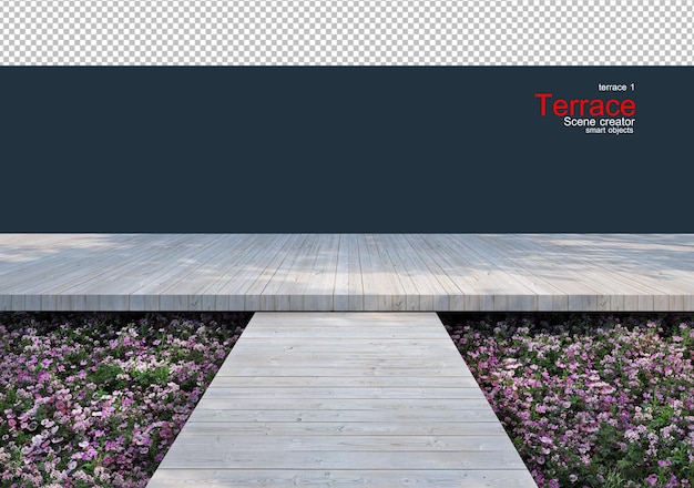 PSD wooden terraces decorated with flower and plant gardens