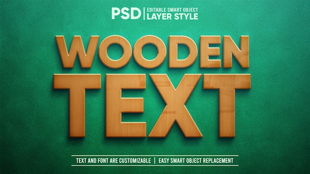 緑のスエードボード上の木製テキスト編集可能なレイヤースタイルスマートオブジェクトテキスト効果