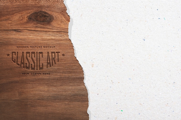 PSD wooden texture mockup and engraved wood text effect