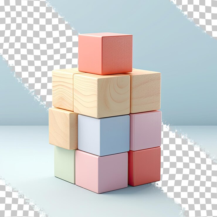 PSD wooden toy blocks on a transparent background