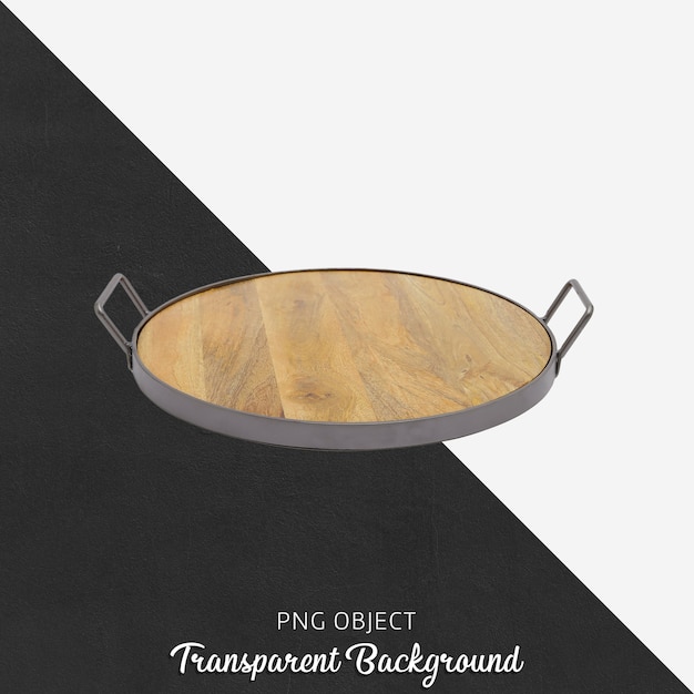 wooden tray with handle on transparent background