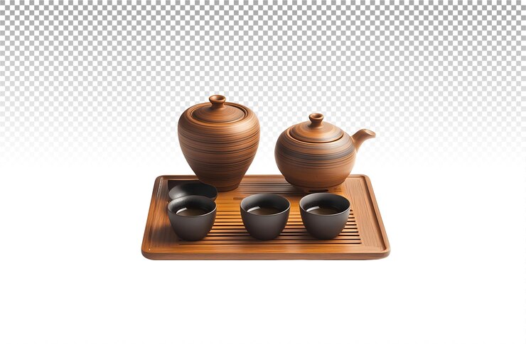 PSD 一張有茶具的木製托盤
