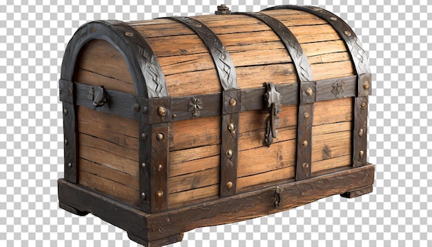 Scatola del tesoro in legno isolata su uno sfondo trasparente illustrazione 3d