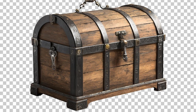 PSD scatola del tesoro in legno isolata su uno sfondo trasparente illustrazione 3d