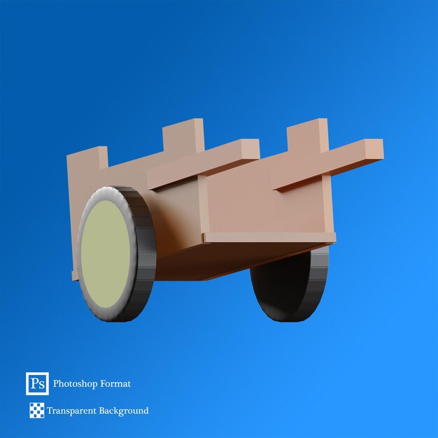 PSD wooden trolli 3d illustration