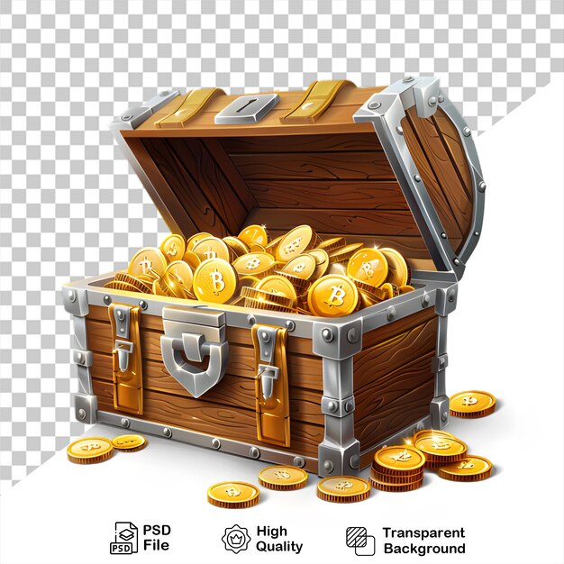 A wooden trunk with gold coins png file no background