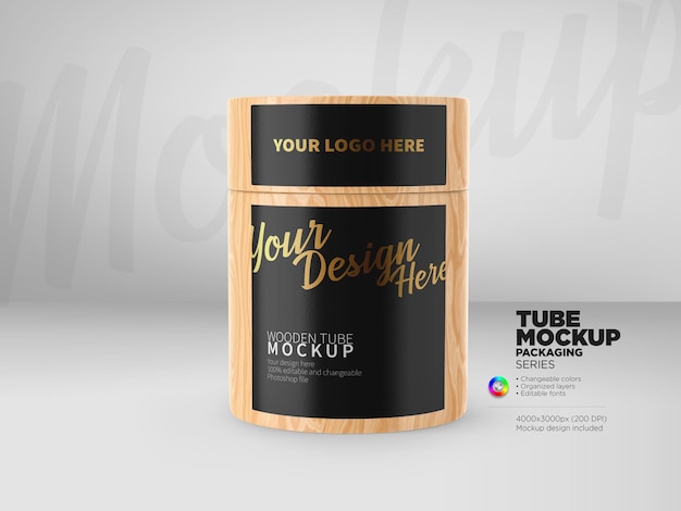 PSD wooden tube box mockup