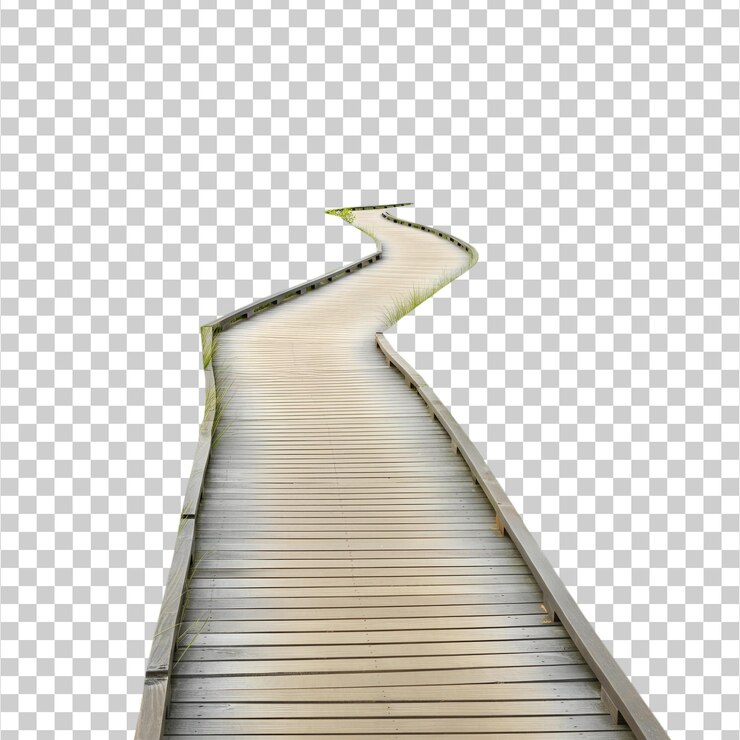 PSD a wooden walkway in grass lawn png isolated on transparent background