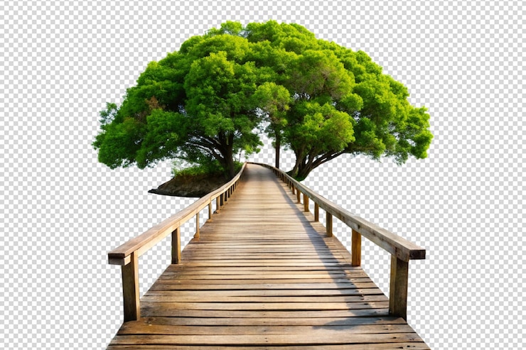 PSD wooden walkway leading to a small island with tree png