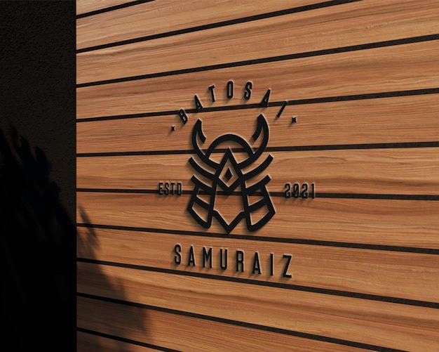 Design mockup con logo 3d da parete in legno17