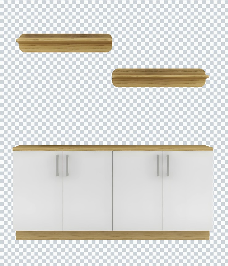 PSD wooden wall shelves and white cabinet. transparent