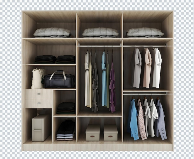 PSD wooden wardrobe without doors transparent