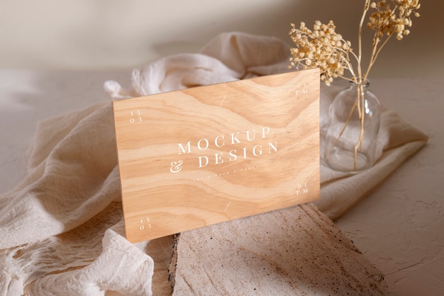 Wooden wedding invitation mock-up