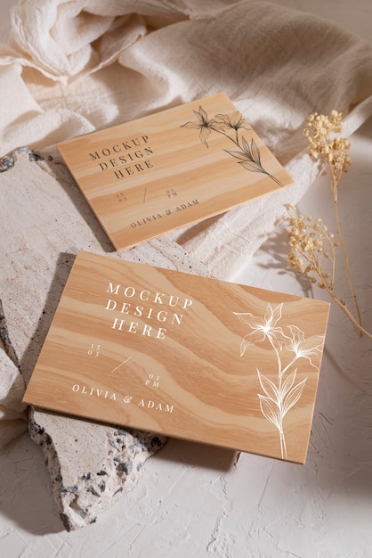 PSD wooden wedding invitation mock-up