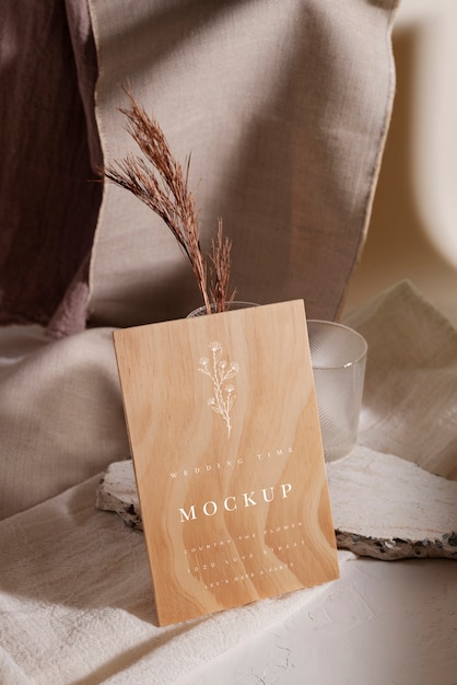 PSD wooden wedding invitation mock-up