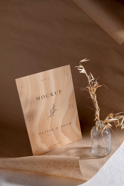 wooden wedding invitation mock-up
