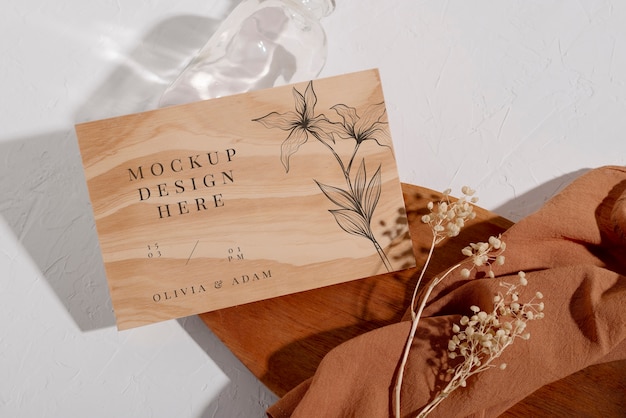 PSD wooden wedding invitation mock-up