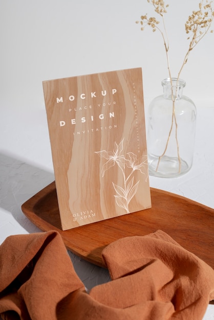 PSD wooden wedding invitation mock-up