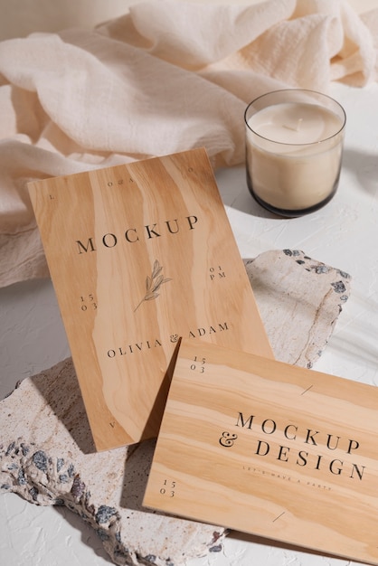 Wooden wedding invitation mock-up