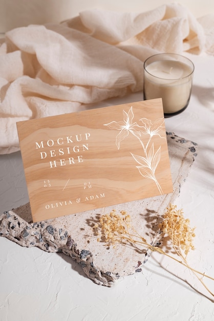 wooden wedding invitation mock-up
